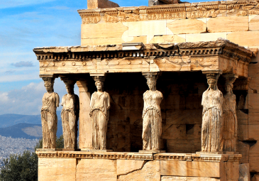The Caryatid porch of the Erechtheion in Athens, Greece.