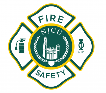 Fire Safety patch with fire extinguisher emblem, sprinkler emblem and NJCU logo 