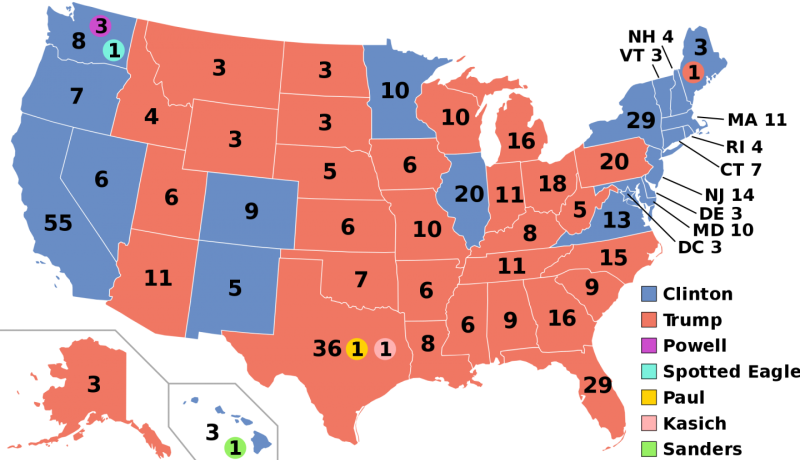 Electoral College map of the USA from 2016