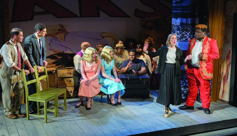 Cast of "Side Show" performing on stage.