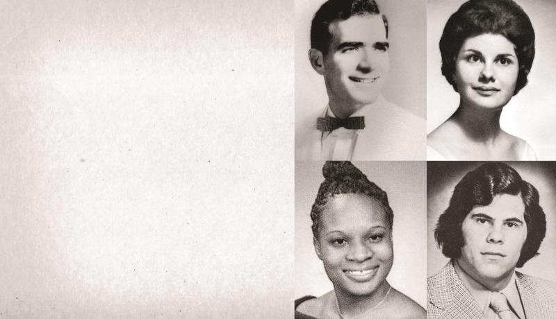 Four yearbook photos of alumni.