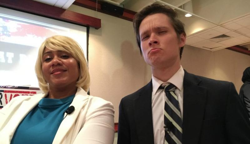 Arijean Feliciano ’17 and Dimitri Lozgin ‘19 embrace their political personas.