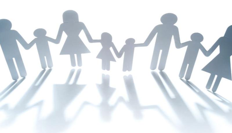 Paper doll adults and children holding hands