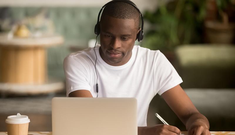 Student participating in online courses