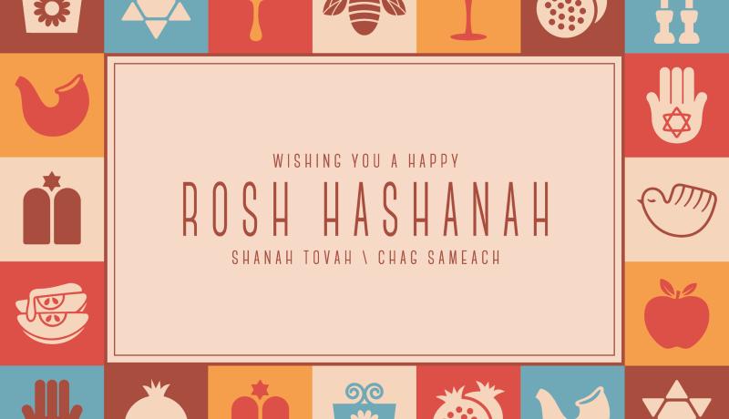 Rosh Hashanah Elegant Icons Frame Greeting Card GettyImages-1593793279