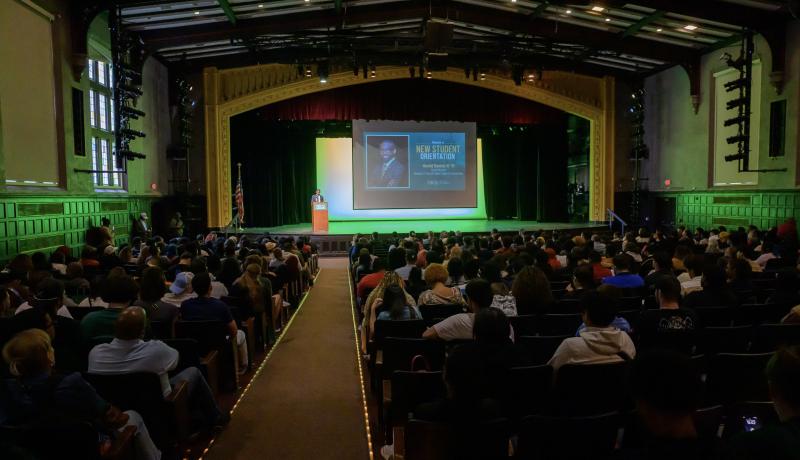 The Margaret Williams Theatre is full during Orientation 2025