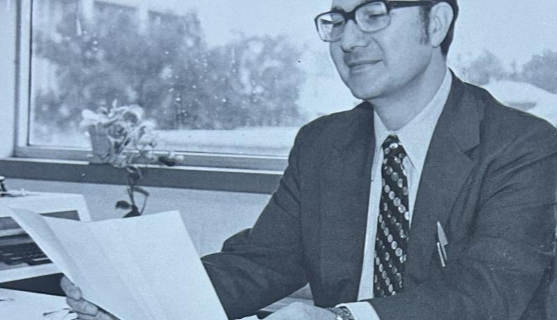 Yearbook photo of Dr. Dubbiosi as chair of the Music, Dance and Theatre Department in 1979.