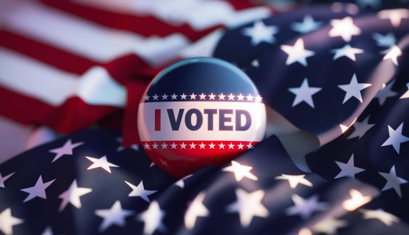 I Voted Printed Badge On Over American Flag