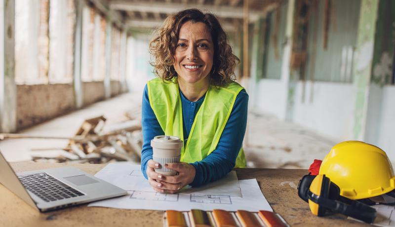 Confident female construction worker on site - stock photo GettyImages-2132528312