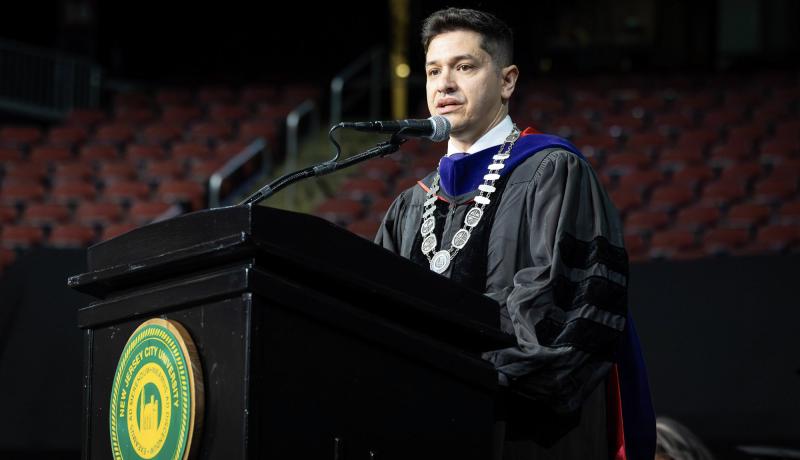 President Acebo speaking during Commencement