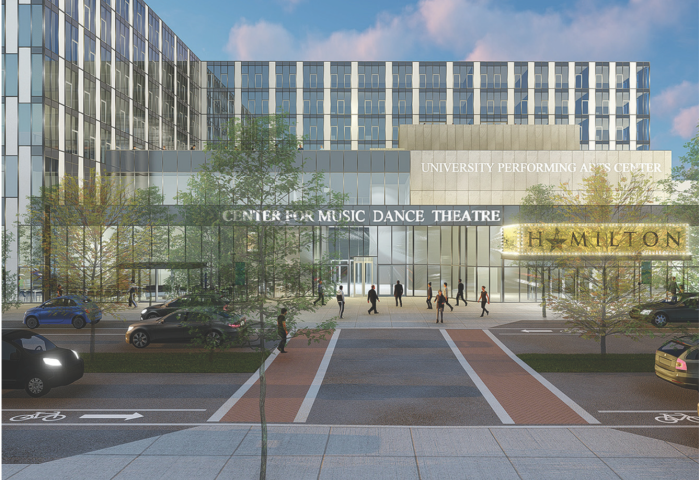 Exterior of the NJCU Center for the Arts building.