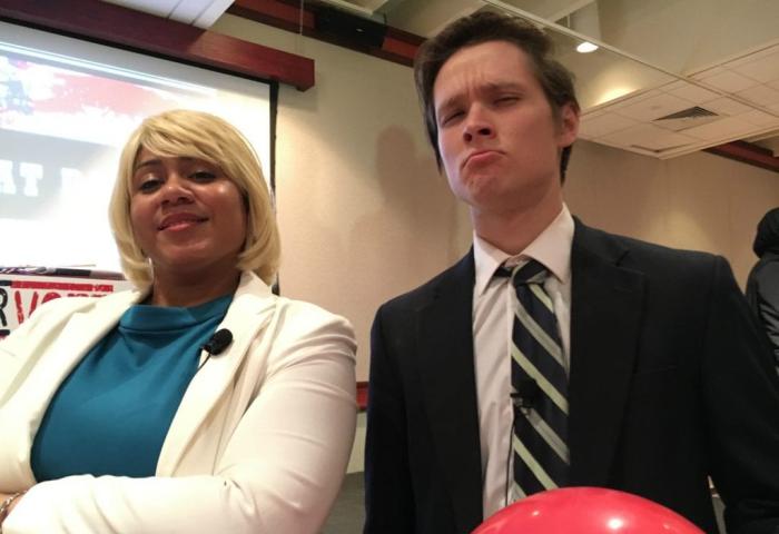 Arijean Feliciano ’17 and Dimitri Lozgin ‘19 embrace their political personas.