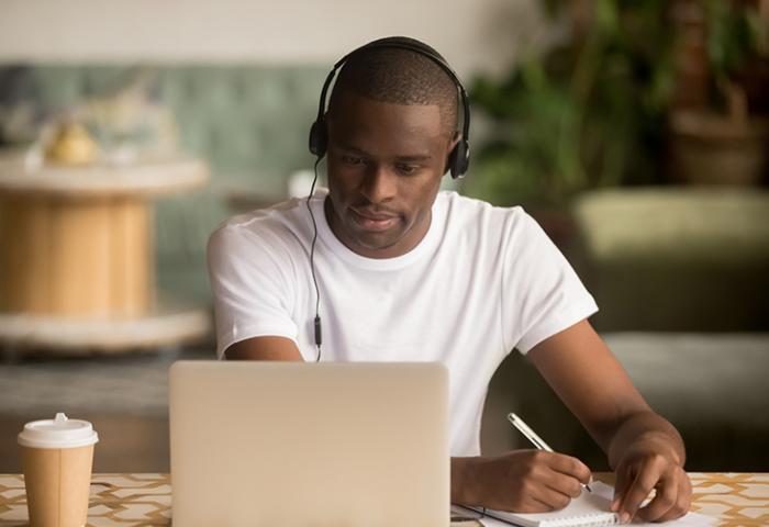 Student participating in online courses
