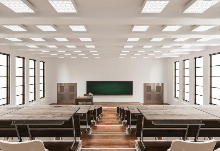 Interior of a Lecture Hall As Seen from the Rear - stock photo GettyImage