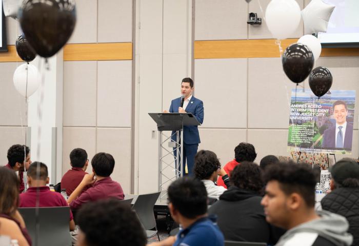 President Acebo speaks to young men at the 10th annual leadership conference.