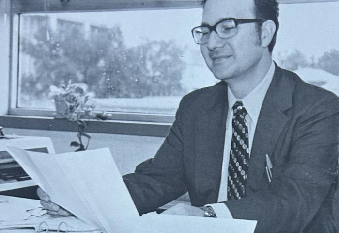 Yearbook photo of Dr. Dubbiosi as chair of the Music, Dance and Theatre Department in 1979.