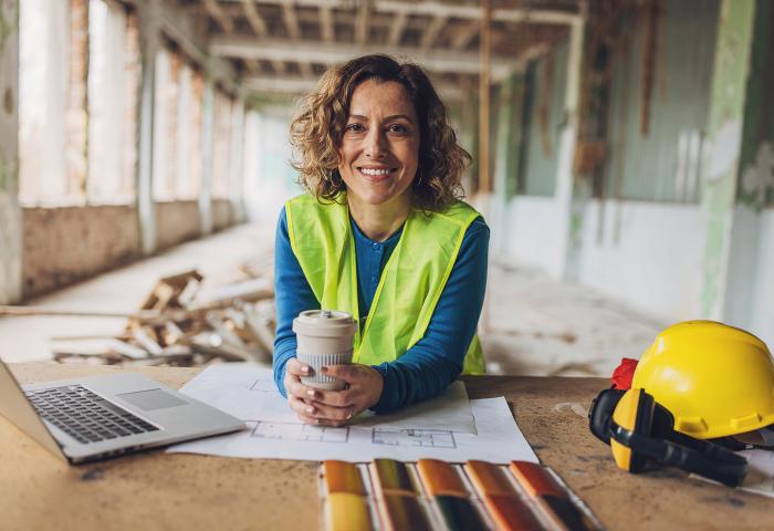 Confident female construction worker on site - stock photo GettyImages-2132528312