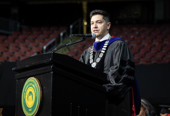 President Acebo speaking during Commencement