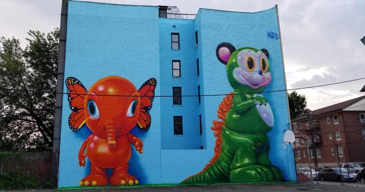 Elefanka and Mousezilla Mural by Ron English