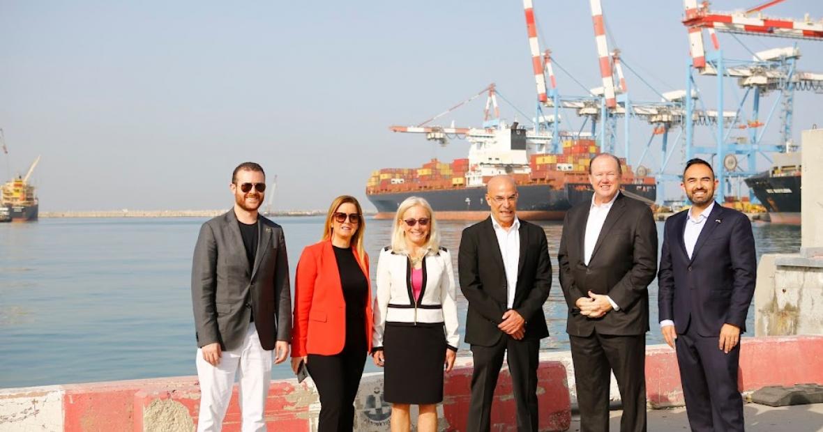 From left to right: Andrew Gross, NJ-Israel Commission / Orna Hozman-bechor, Chair of Port of Ashdod / President Henderson / Shiko Zana CEO Port of Ashdod / Dean McSherry/ Adrian