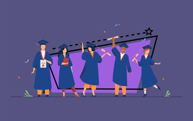 graduation illustration group of robed people