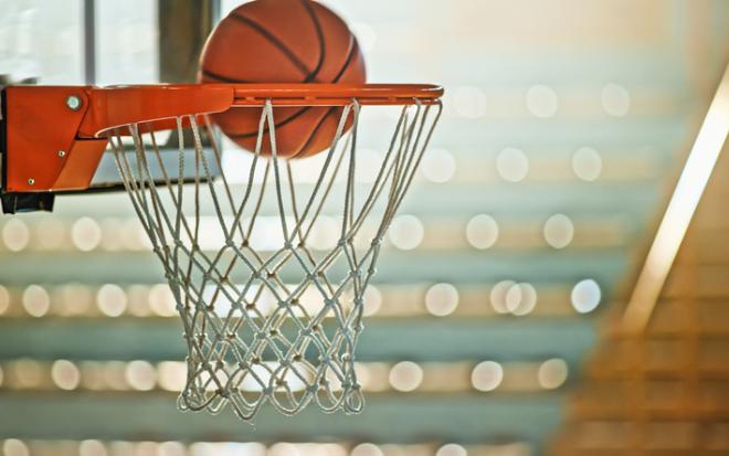 basketball in hoop closeup