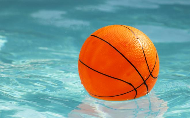 basketball floating in pool