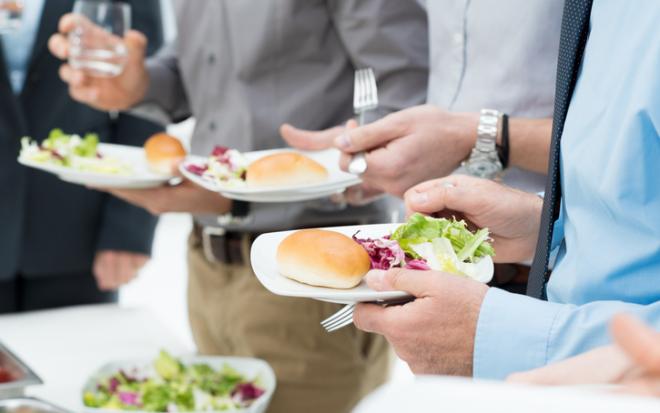 closeup of office lunch buffet
