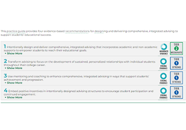 Screenshot from practice guide for Effective Advising for Postsecondary Students