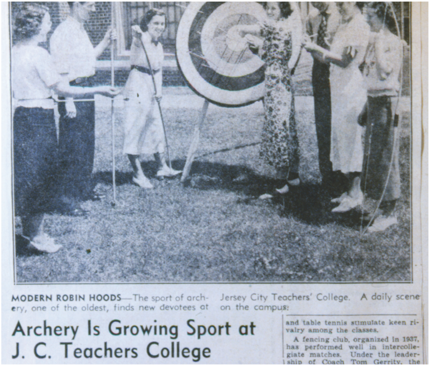 Newspaper clipping showing archers at the College.