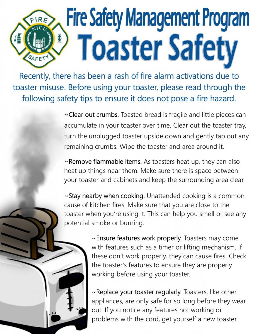 Fire Safety posting regarding toaster safety on campus