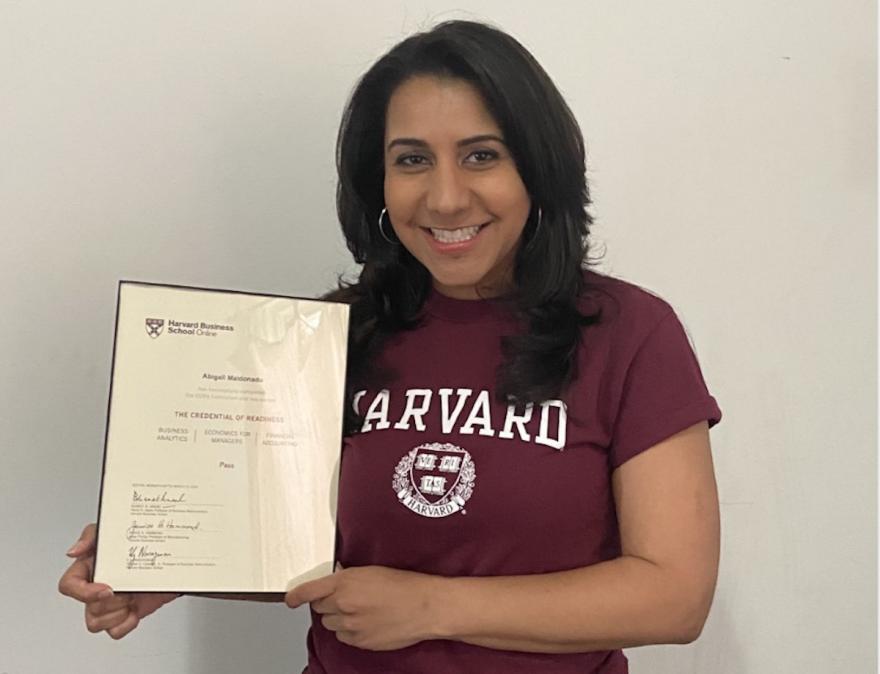 Abigail Maldonado with Her Harvard Certificate