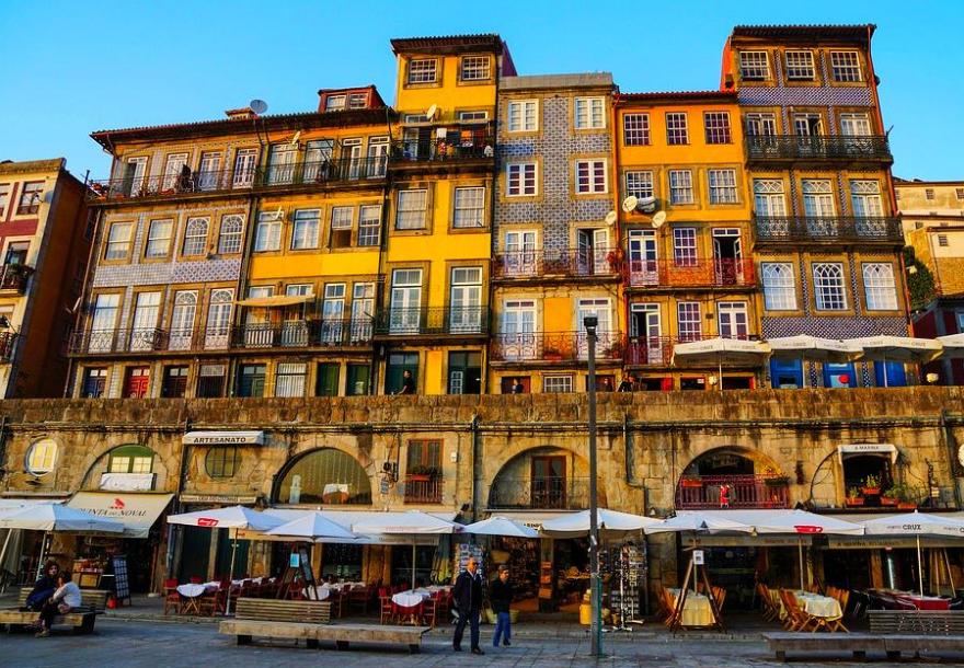 Houses and restaurants in Porto, Portugal.