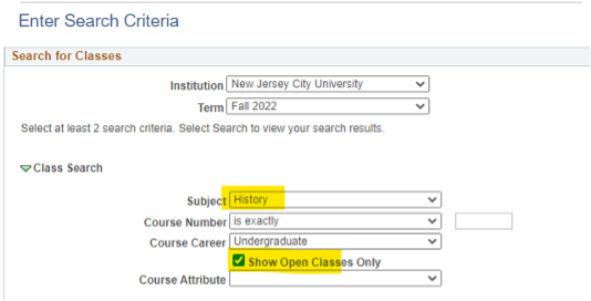 Example showing "History" for the subject field. 