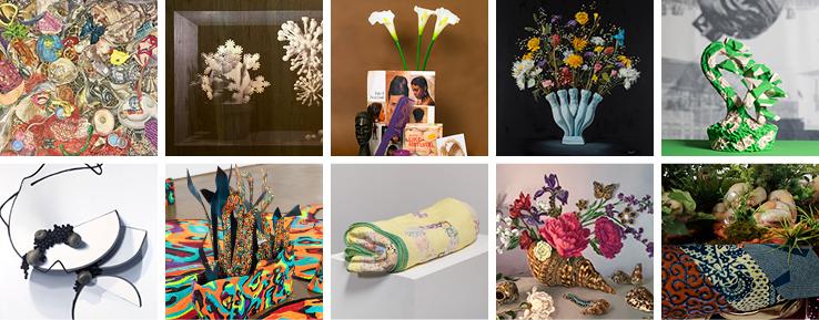Collage of images showing work of artists for the Extraordinary Still life exhibit.