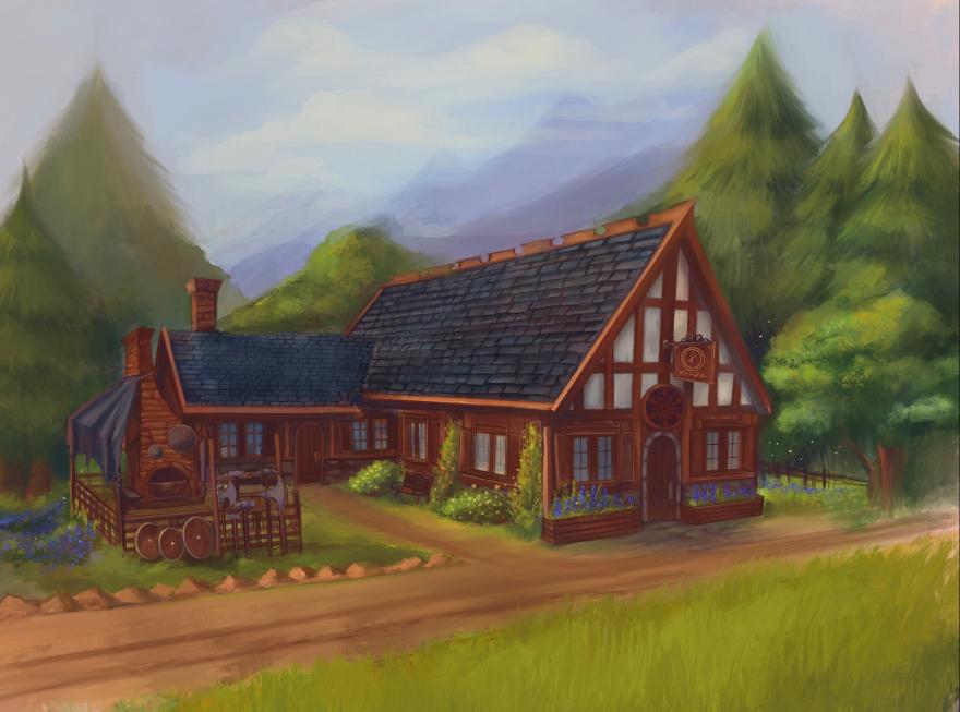 A serene fantasy cottage