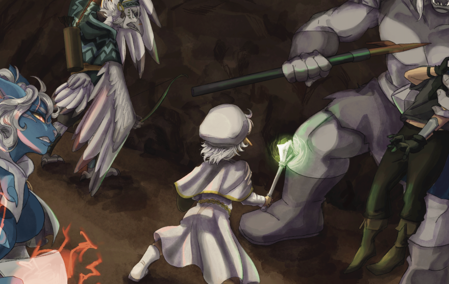 Monstrous Orcs fight a group of adventurers