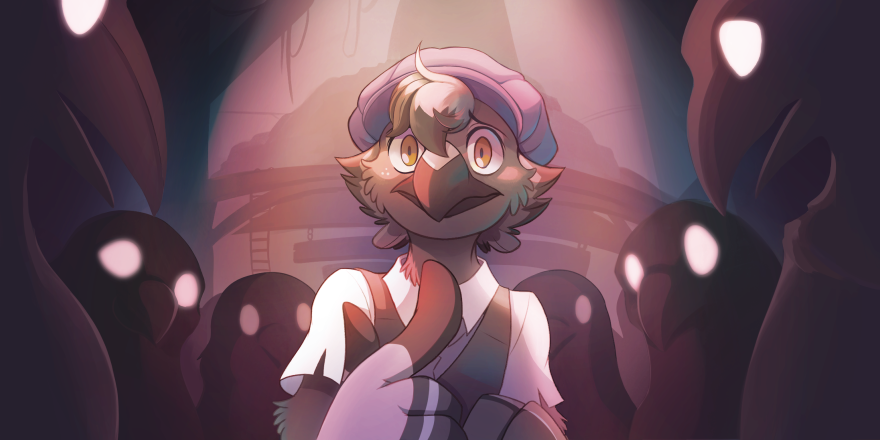 A paper boy pigeon is being glared at