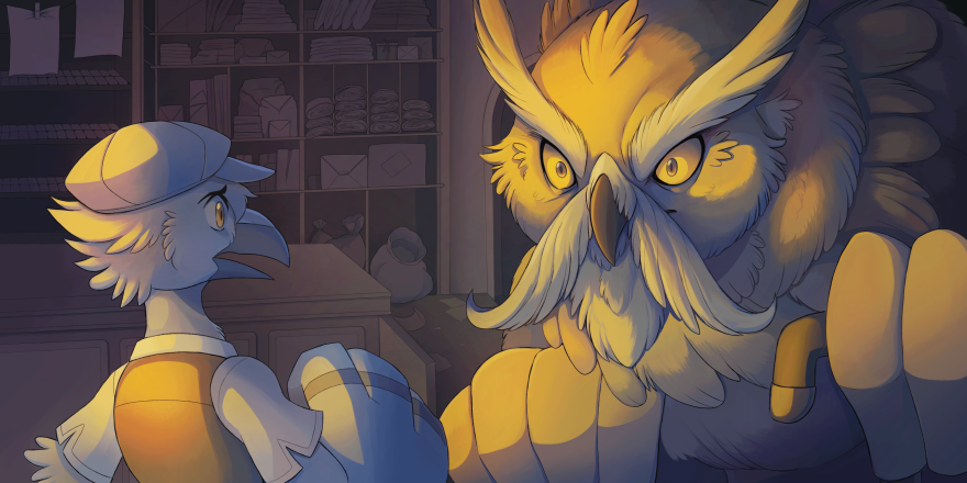 A pigeon boy fearful of a large owl