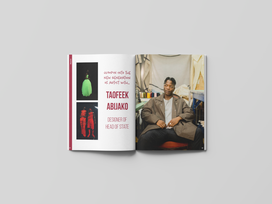 2 page spread of Taofeek Abijako