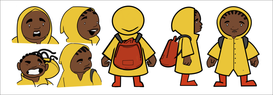 Character sheet of a girl in a yellow raincoat