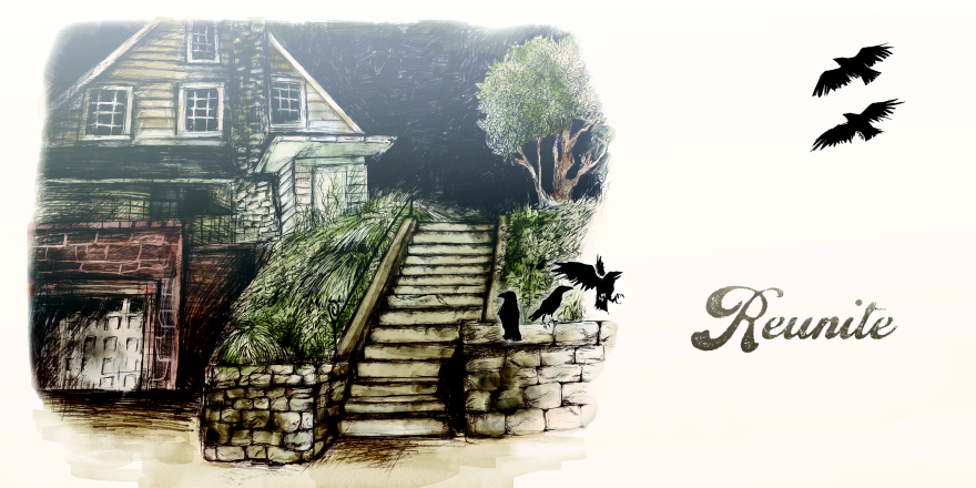 An illustration of a house and crows together