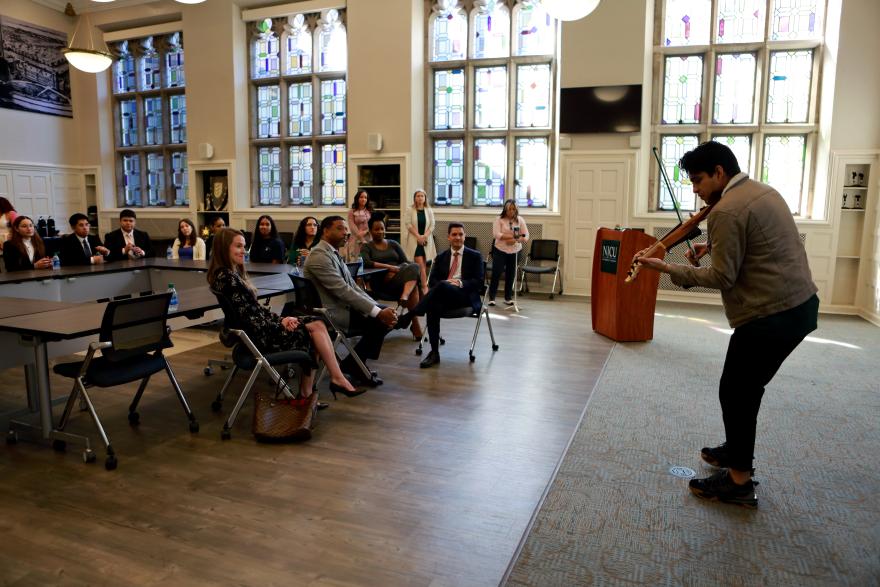 MDT Student Performs during Student Roundtable with Secretary Bridges