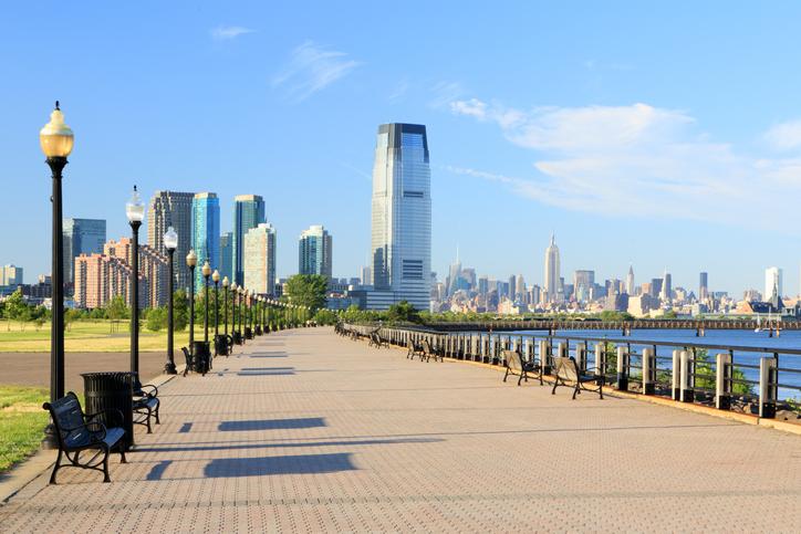 jersey city waterfront pier and city view