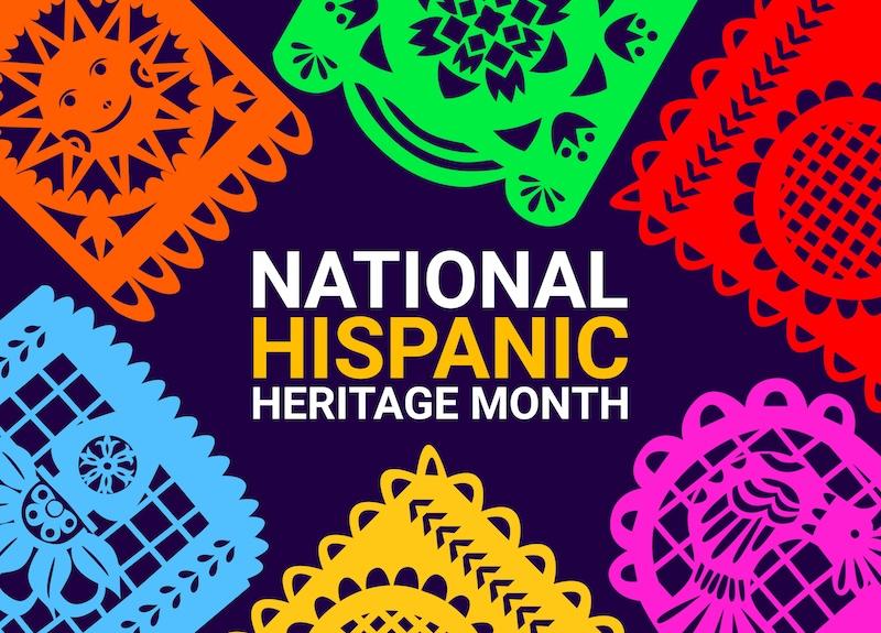 National Hispanic Month type over colorful background