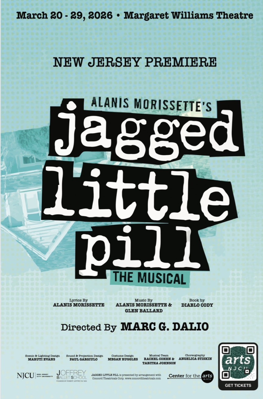 Upside down house with the title "Jagged Little Pill" over it