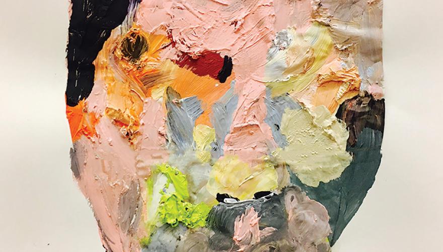 “Surrogate 1,” 2018, oil painting collage on Canson paper