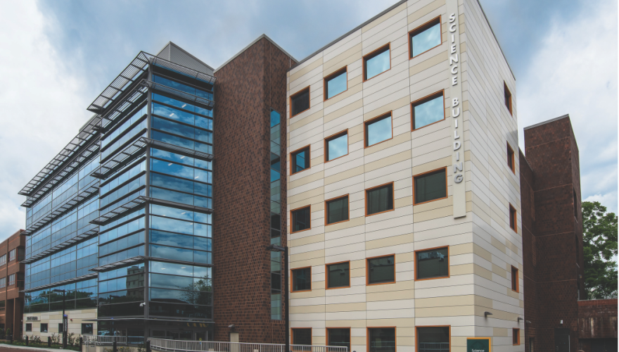 Exterior of the Science Building during the day.