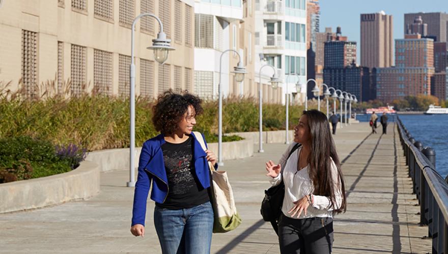 Students Walking Waterfront NYC Skyline