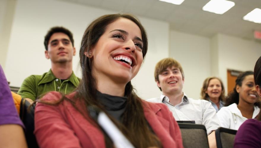 students laughing in classroom